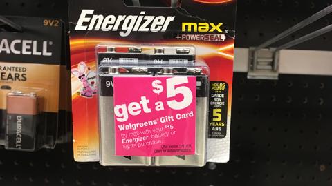 Energizer Walgreens '$5 Gift Card' On-Pack Label