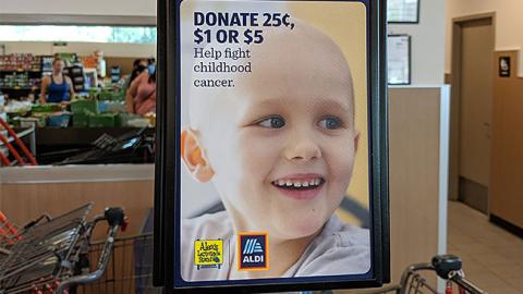Aldi Alex's Lemonade Stand Foundation 'Fight Childhood Cancer' Checkout Sign