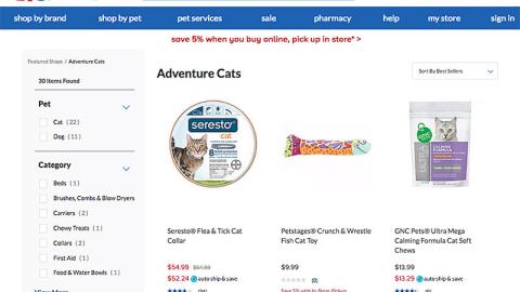 PetSmart Adventure Cats E-Commerce Page