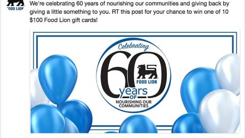 Food Lion 'Celebrating 60 Years' Twitter Update