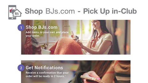 BJ's 'Shop BJs.com - Pick up In-Club' Web Page
