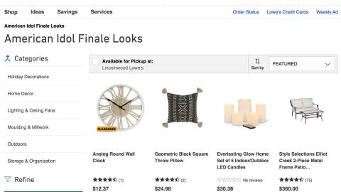 Lowe's 'American Idol' E-Commerce Page