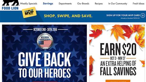 Food Lion 'Give Back to Our Heroes' Leaderboard Ad