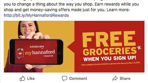 Hannaford 'Free Groceries' Facebook Update