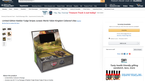 Amazon Keebler Fudge Stripes 'Jurassic World' Collector's Box Listing