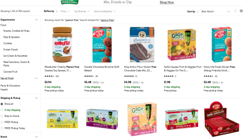 Walmart 'Peanut-Free' Search Page