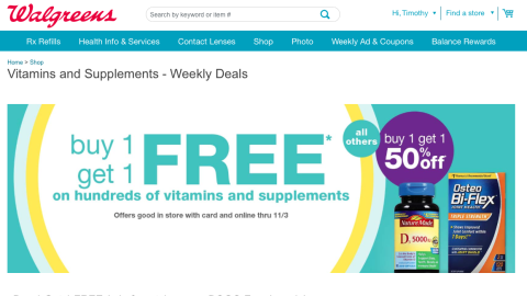 Walgreens.com 'Vitamins and Supplements' Landing Page