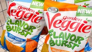 Bags of Veggie Snacks Flavor Burst in a shopping basket